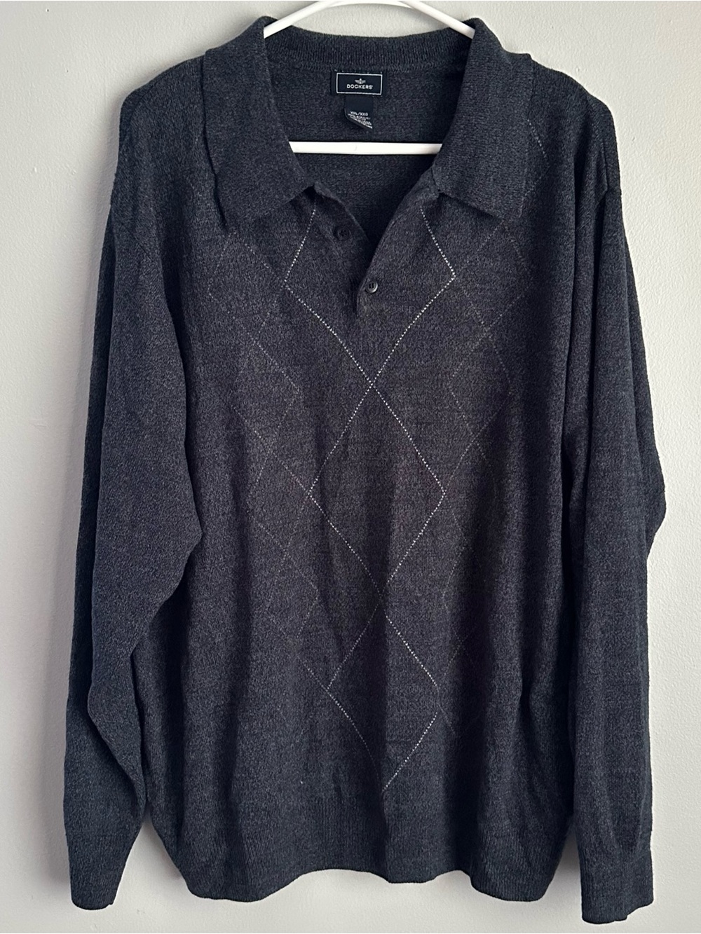 Men’s XXL vintage dockers long sleeve argyle polo shirt 2x top